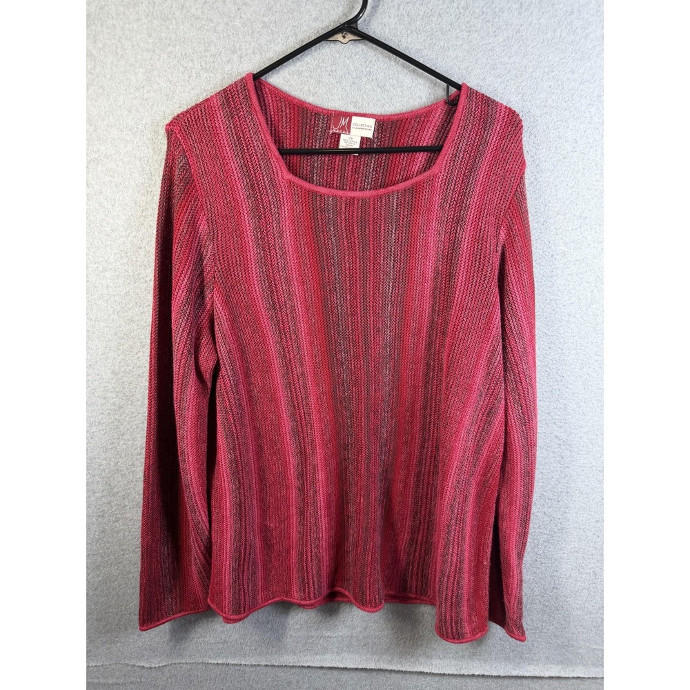 JM Collection Sweater Womens 2X Pink Striped Scoop Neck Open Knit Pullover